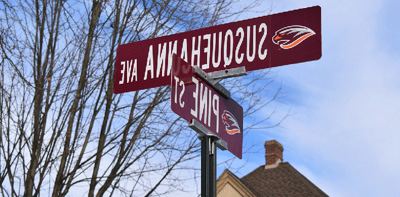 Downtown Selinsgrove has gotten an extra dose of River Hawk pride with new streets signs emblazoned with Susquehanna's athletics logo.